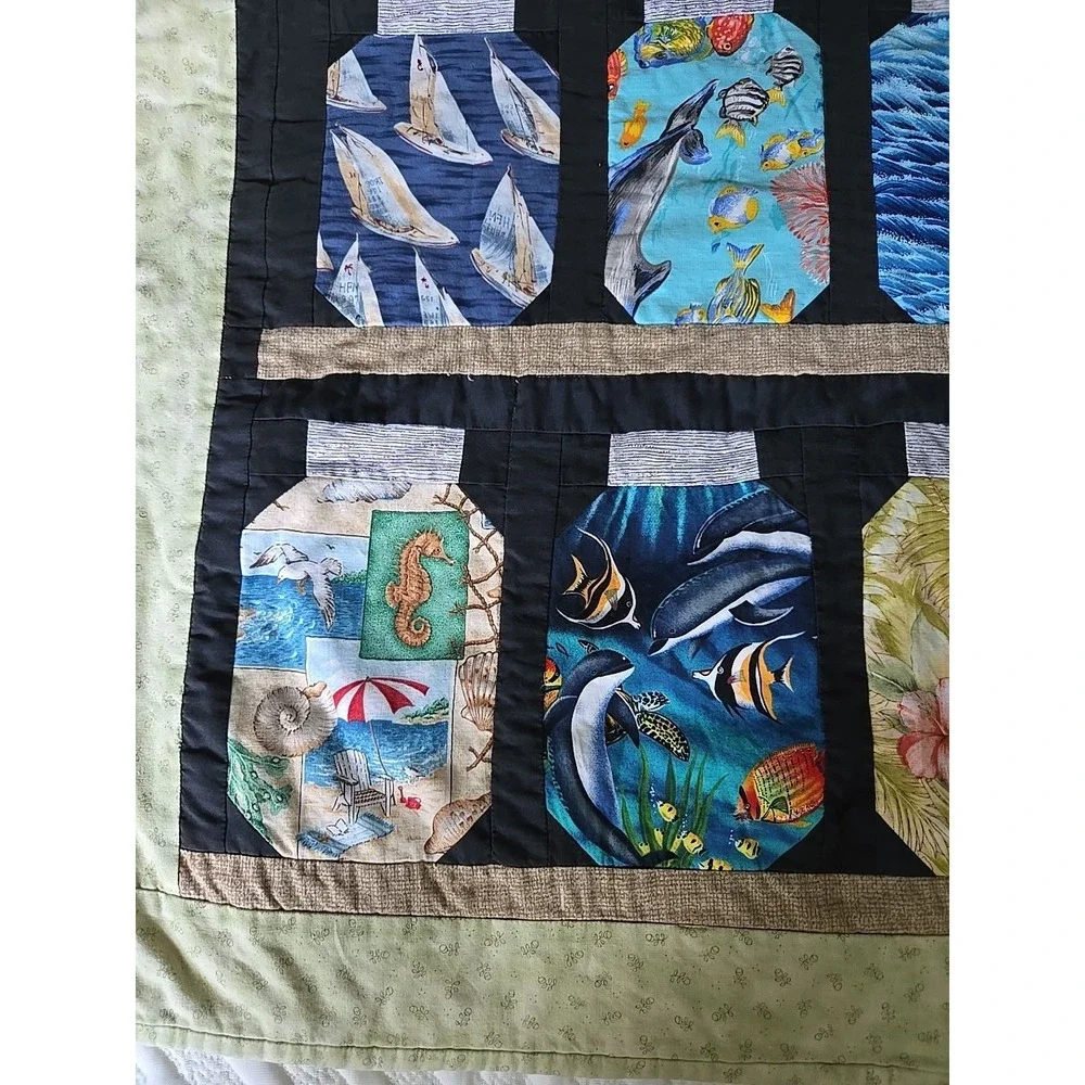 Hand Crafted Art Quilt Sarasota Memory Jars Seashore Beach Summer Ocean  33